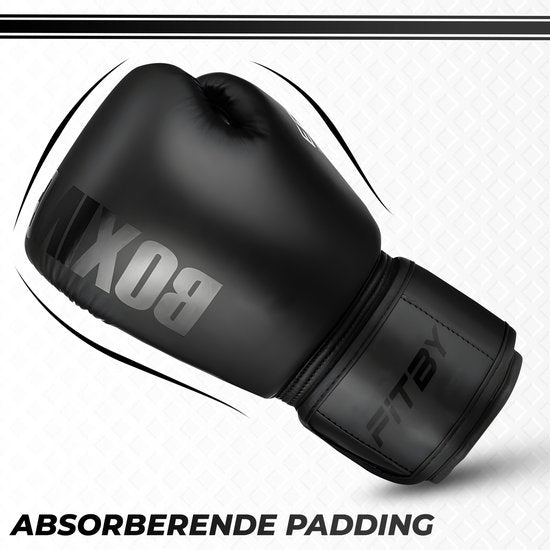 Fitby Boxhandschuhe - Kickboxhandschuhe - Boxhandschuhe - Schwarz - 12 oz