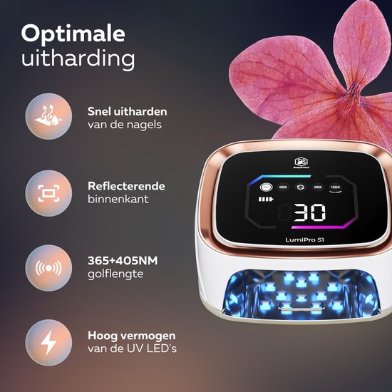 Beeperfect® UV-Lampe Gel-Nägel - Nagellampe - Nagellampe UV Led - Nageltrockner - Kabellos - Reflektierende Innenseite - Rose Gold