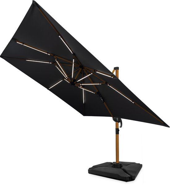 VONROC LED-Sonnenschirmbeleuchtung – 15 Lichtleisten – warmweiß – für VONROC-Schwebesonnenschirme der Modelle Bardolino und Pisogne oder mit Streben ab 69 cm – wiederaufladbarer 2600-mAh-Akku – (Sonnenschirm nicht im Lieferumfang enthalten)