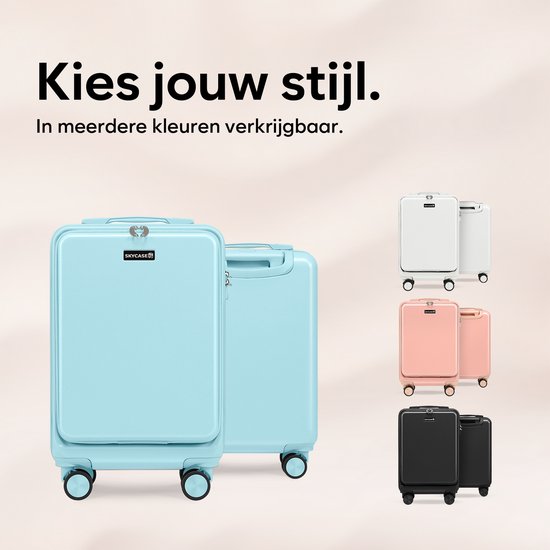 Skycases Handgepäck Koffer 35L - Leichter Trolley - Spinner-Räder - TSA-Schloss und Laptop-Fach - Reisekoffer mit praktischer Fronttasche - 55 cm - Hellblau
