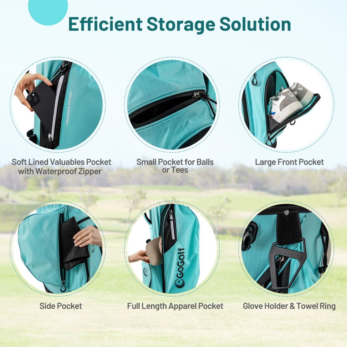 Coast Golf-Standtasche – 8 Fächer – 5 Staufächer – türkis