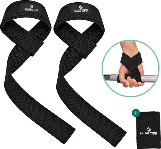 Supplife Lifting Straps – Gewichtheber-Riemen – Fitnessstudio – Hebegriffe/-haken – Fitness, Powerlifting, Crossfit & Krafttraining – Training – Deadlift-Riemen – Schwarz