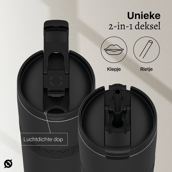 ONYX Trinkflasche mit Strohhalm 700ML - Wasserflasche für Kinder & Erwachsene - Thermoskanne Edelstahl-Reisebecher - Motivations-Trinker - Trinkbecher für die Schule - Schwarz