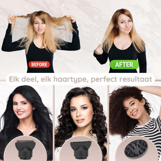 Sansbeauté® Haartrockner mit Diffusor - Ionen-Haartrockner - Bürste - Reisehaartrockner - 3 Aufsätze - Locken - Coolshot - 3 Stufen - Haartrockner mit Diffusor - Haartrockner - 2000W - Weiß