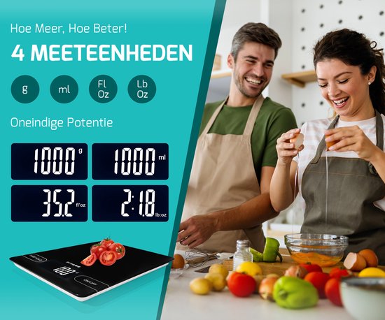 FITAGE Keukenweegschaal - Weegschaal Keuken - Groot en tot 15KG - Precisie Weegschaal - Digitaal