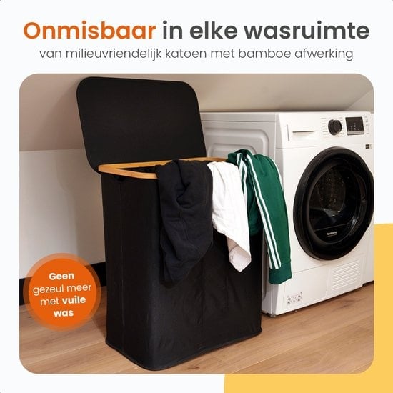 Goliving Wäschesortierer 3 Boxen - 150L - Faltbarer Wäschekorb mit Deckel - 3 herausnehmbare Taschen mit farbigen Etiketten - 57 x 37 x 66 cm - Schwarz