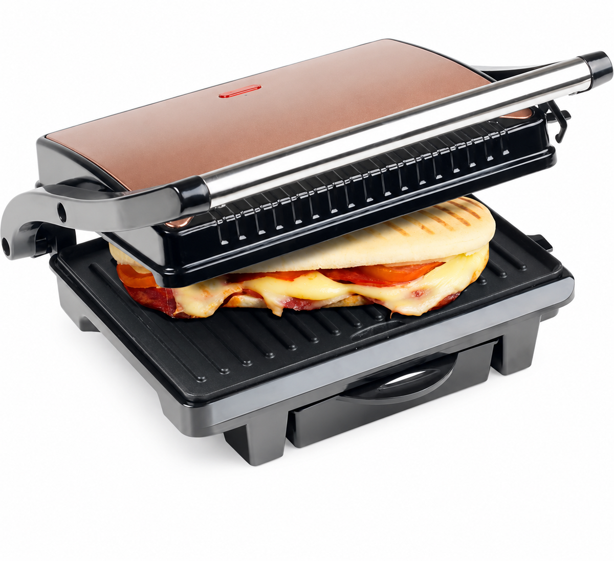 Bestron Kontaktgrill – ASW113CO – 1000 W – Sandwichtoaster – 25 × 17 cm Grillfläche – Kupfer