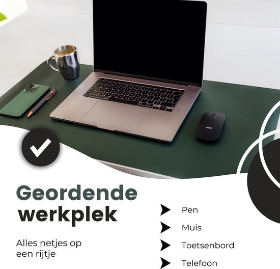 WURK - Professionelle Schreibtischunterlage aus Kunstleder - Schreibtischzubehör - Mauspad XXL- Mit Kabelclip - 90x45 - Dunkelgrün