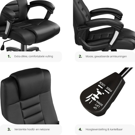 tectake - Luxuriöser Design-Bürostuhl Chefsessel - Schwarz
