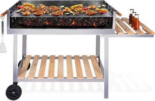 BBQ Collection Holzkohlegrill - mit Ablage & Rollen - Edelstahl - 98 x 56 x 85 cm - Silber