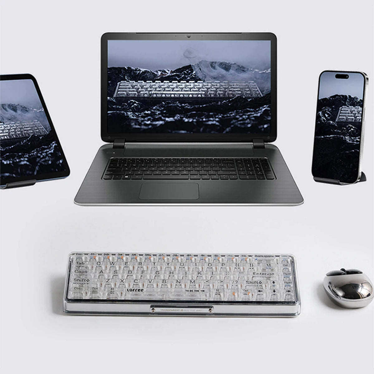 Lofree OE907 65 % mechanische Tastatur, transparent – QWERTY, Bluetooth 5.1 – 30,6 × 14,4 × 4,3 cm