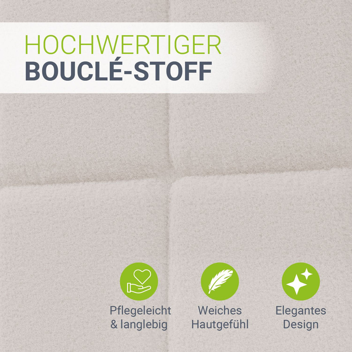 Juskys Polsterbett „Florence“ – 140 x 200 cm – Bouclé, cremefarben – mit Kopfteil und Lattenrost