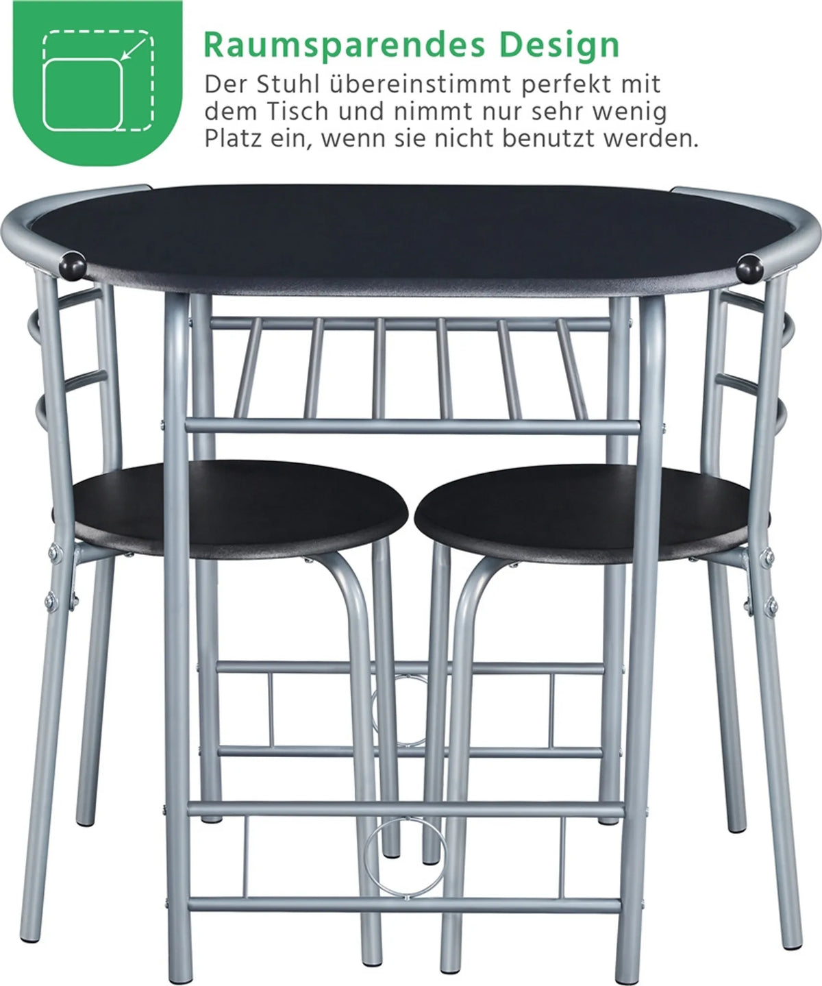 Yaheetech Dining Set von 3 - Features Tisch mit 2 Stühlen und verstellbare Lagerung Regal und wasserabweisende Beschichtung - für Küche und Esszimmer - Schwarz Metall und MDF - 80 x 53 x 73,5 cm