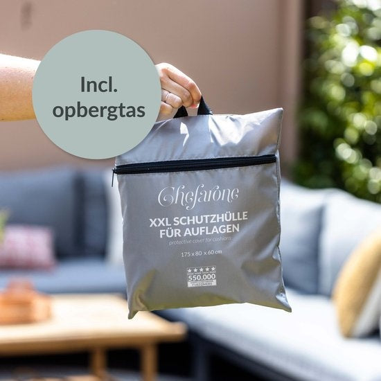 Chefarone Schutzhülle Gartenkissen - Extra Groß 60x175 cm - Aufbewahrungshülle Gartenmöbel, Lounge Set und Liege - Kissenbeutel für Lounge Kissen - Gartenkissenhülle Wasserdicht - Wetterfest - UV Schutz - Grau