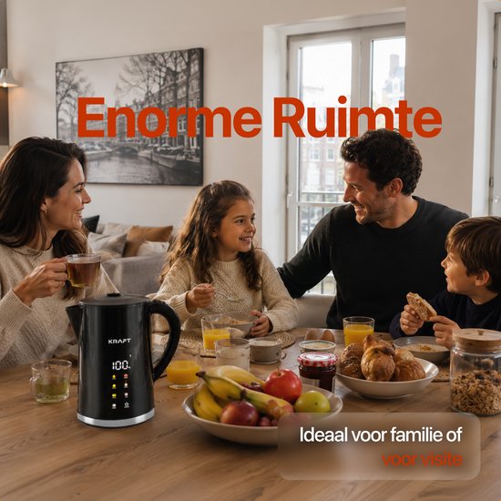 KRAFT Wasserkocher mit Temperaturregelung – 1,7 Liter – LED-Touch – Schwarz – 2200 W