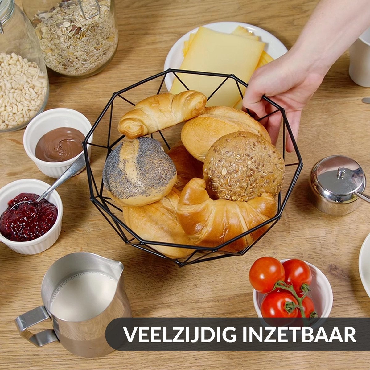 Chefarone Obstkorb - Obstschale - Gemüsekorb - Aufbewahrung - Metall - Holz - Schwarz