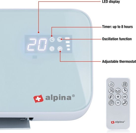 alpina Ventilatorkachel- 2-in-1 Elektrische Verwarming Wandmontage - Wandkachel 2000W - Verwarming en Koelen