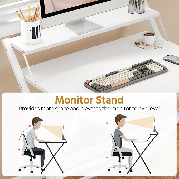 Yaheetech Klapptisch 80 x 50 cm – Weiß – Computertisch mit Monitorhalterung und Ablagefach