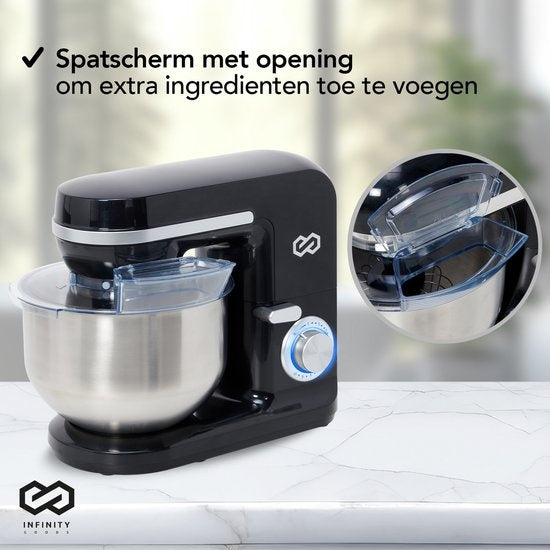 Infinity Goods Küchenmaschine - Küchenmixer - 5L Edelstahl-Rührschüssel - Küchenroboter - Küchenmaschine - Inkl. Zubehör - 1000W - Schwarz