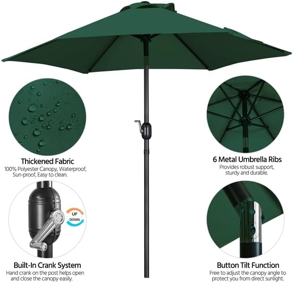 Yaheetech Gartenschirm 222,5 cm – Neigbar – Mit Kurbel – Polyester – Wasserdicht