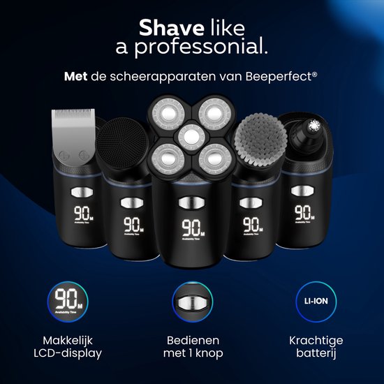 Beeperfect® 5-in-1 Rasierer Männer - Trimmer - Schnurlose Nass- und Trockenrasur - Elektrischer Rasierer - Bartschneider - 5 Aufsätze