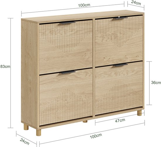 SoBuy Schuhschrank – Schuhschrank – 4 Klappen – 8 Fächer – Modernes Design – 83 x 24 x 100 cm | FSR214-N
