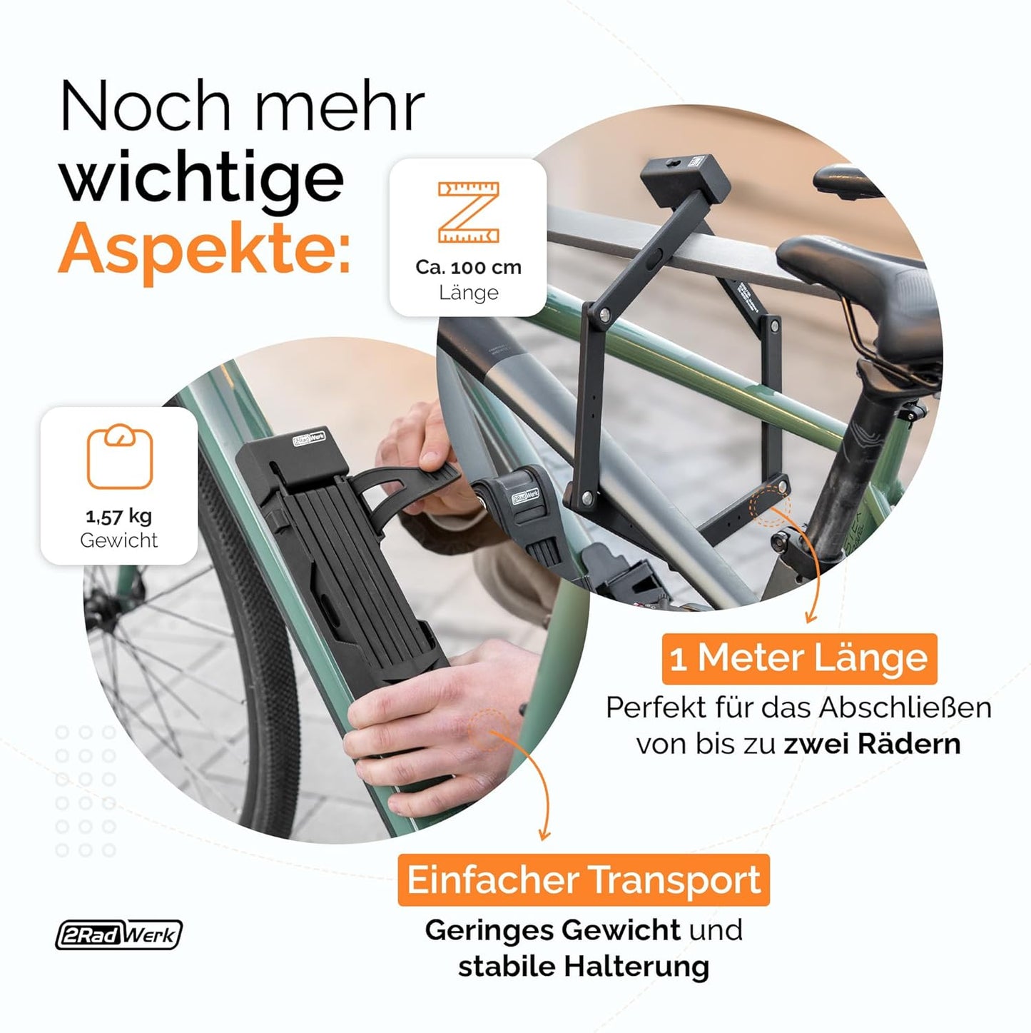 2Radwerk Fahrradschloss Secure Fold – ART-zertifiziertes Faltschloss – Hohe Sicherheit für E-Bikes und Fahrräder – 100 cm – Schwarz