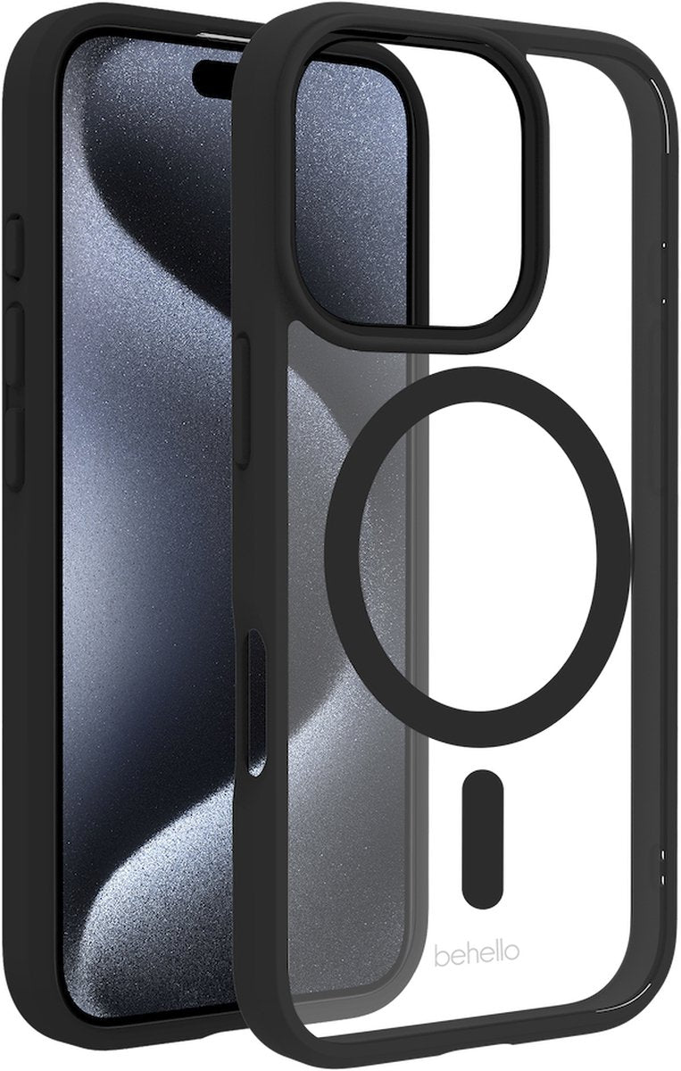 BeHello Hülle für iPhone 16 Pro - MagSafe - Flexibel - Stoßfest - Transparent Schwarz