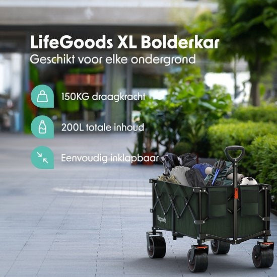 LifeGoods Wagon - XL - faltbar - 200L - 150KG Tragfähigkeit - Grün