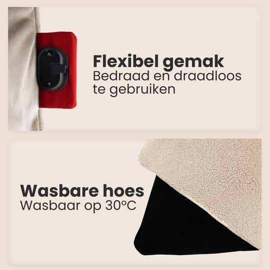 Auronic Wärmekissen - Sherpa Fleece - 45x60 - Kabellos - Wiederaufladbar - Elektrisches Kissen - Infrarot - Beige