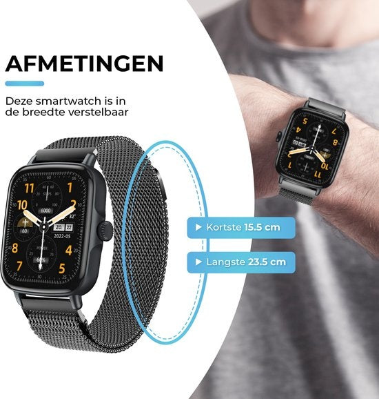 AyeWay Smartwatch - Stahlband - Wasserdicht & Touchscreen - 70 Sportmodi - Mit App - Smartwatch Männer & Frauen - Schwarz