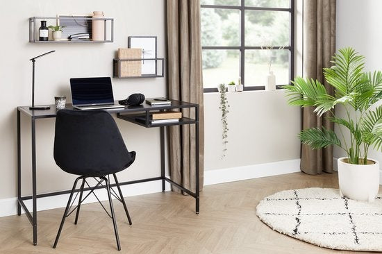 Lifa Living - Industrie-Schreibtisch - Schwarz - Metall - MDF - mit Sockel - Schlichtes Design - 114 x 60 x 76 cm