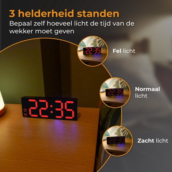 Nuvance Digitaler Wecker - Digitaluhr - Wecker für Kinder & Erwachsene - Reisewecker - Schlafzimmer - Led Wecker Digital - Rot