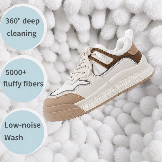 BOTC Schuhwaschbeutel-Set – 2 Stück – Wiederverwendbarer Schuhwaschbeutel – 360°-Tiefenreinigung mit Mikrofaser – Schützender Schuhwaschbeutel für Waschmaschine und Trockner – Weiß und Blau