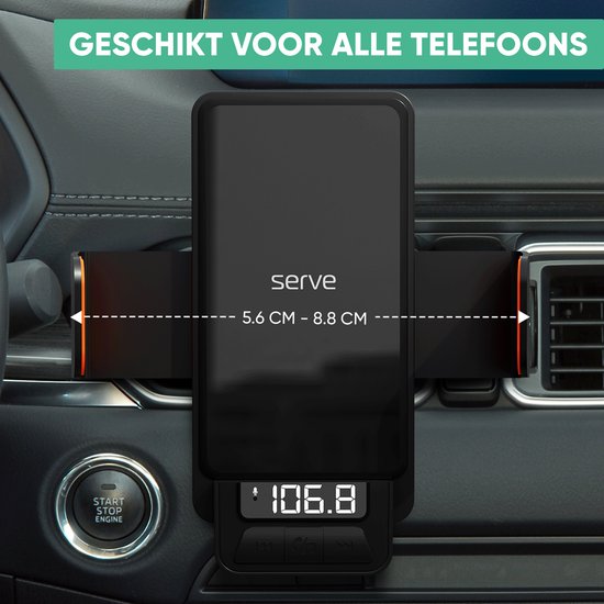 Serve 3in1 Bluetooth FM Transmitter, Telefonhalterung Auto & drahtloses Schnellladegerät 15W - Car Kit für Musik - Telefonhalterungen Autozubehör - berührungsloses Autoladegerät - Lüftungshalterung