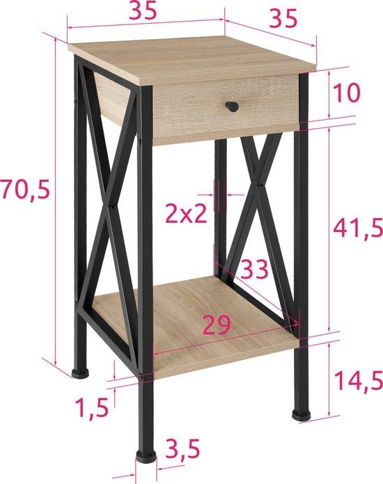 tectake - Beistelltisch Dayton - Industrie - hellbraun -35 x 35 x 70,5 cm - 404452