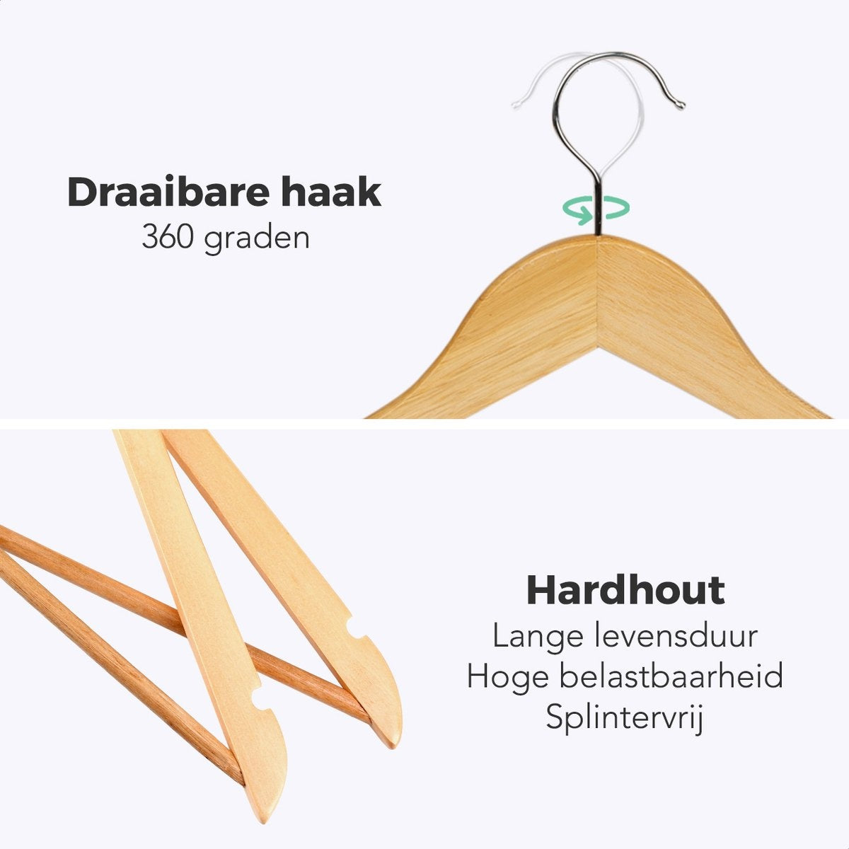 LifeGoods Kleiderbügel - Mit Hosenstange - Hartholz - Natürlich - 30 Stück
