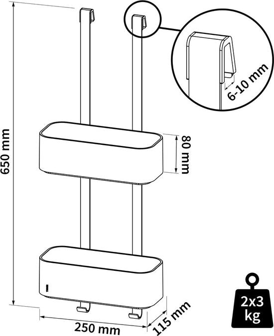 Tiger 2-Store – Aufhängbares Duschregal 25 cm – Ohne Bohren – Schwarz
