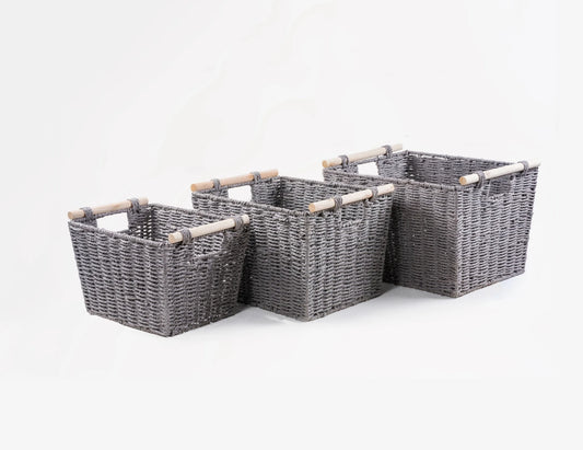 KEVAHOME Handgewebte Aufbewahrungskörbe mit Holzgriffen – 3er-Set – Natürlich und dekorativ