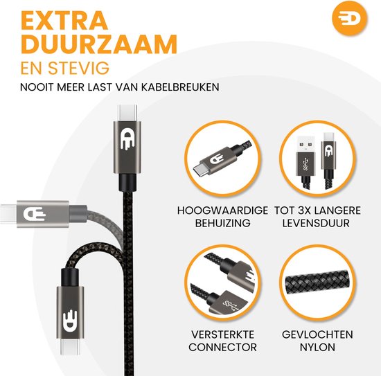 Drivv. USB zu USB C Kabel - Schnellladegerät - USB C Daten- und Ladekabel - 2 Meter - Geeignet für Samsung, iPhone 15 & mehr - Modernes Grau