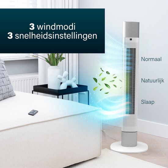 Intelligenter Turmventilator – ohne Flügel – mit App und Fernbedienung – Timer – energieeffizient – Princess 358275 – Weiß