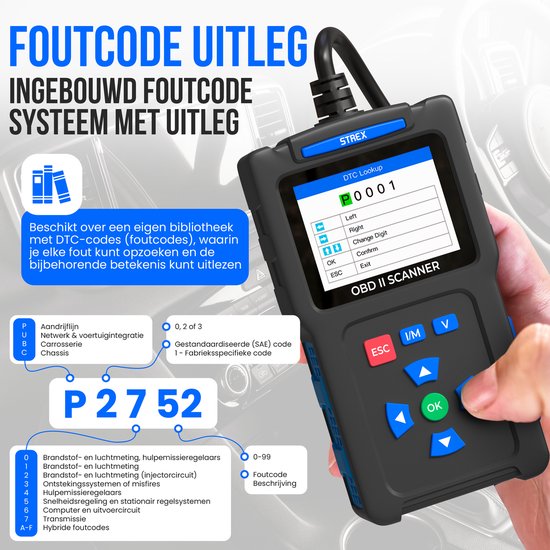 Strex OBD2 Scanner - OBD - Autoauslesung - Fehlerbeseitigung - NL Sprache - Autoscanner - Diagnosegeräte für Autos - Motorfehler