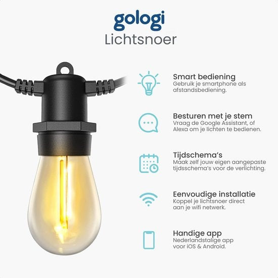 Gologi Lichterkette für Innen und Aussen - Lichtgirlande 10M - Gartenbeleuchtung LED - Warmes Umgebungslicht 2700K - Wasserdicht - Intelligente Beleuchtung mit App - Verkettbar bis zu 25M