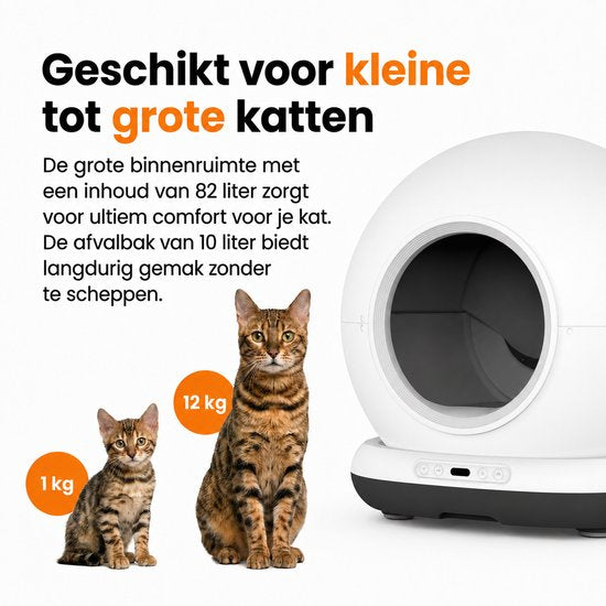 Automatisches Katzenklo – Selbstreinigendes Katzenklo – Inklusive App – Mit Katzenklo-Matte und 3 Rollen Auffangbeuteln – 82 l XXL – Zedar K1200