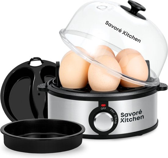 Savoré Kitchen 4-in-1 Eierkocher 7 Eier - Antihaft-Bratplatte - Elektrisch - Eierkocher mit Zeitschaltuhr