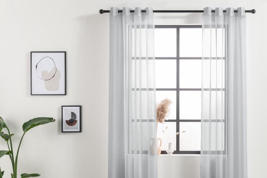 Lifa Living - Gardinen - Hellgrau - Sichtschutz - Leichter Einlass - 2er-Set - Mit 8 Aufhängeringen - 150 x 250 cm