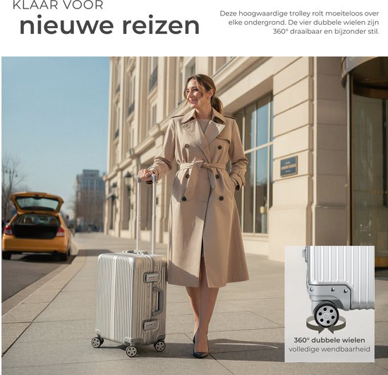 tectake® Aluminium-Handgepäckkoffer – 36 Liter – Doppeltes 3-stelliges TSA-Zahlenschloss – 53 cm – Handgepäck-Trolley – Reisekoffer mit Rollen