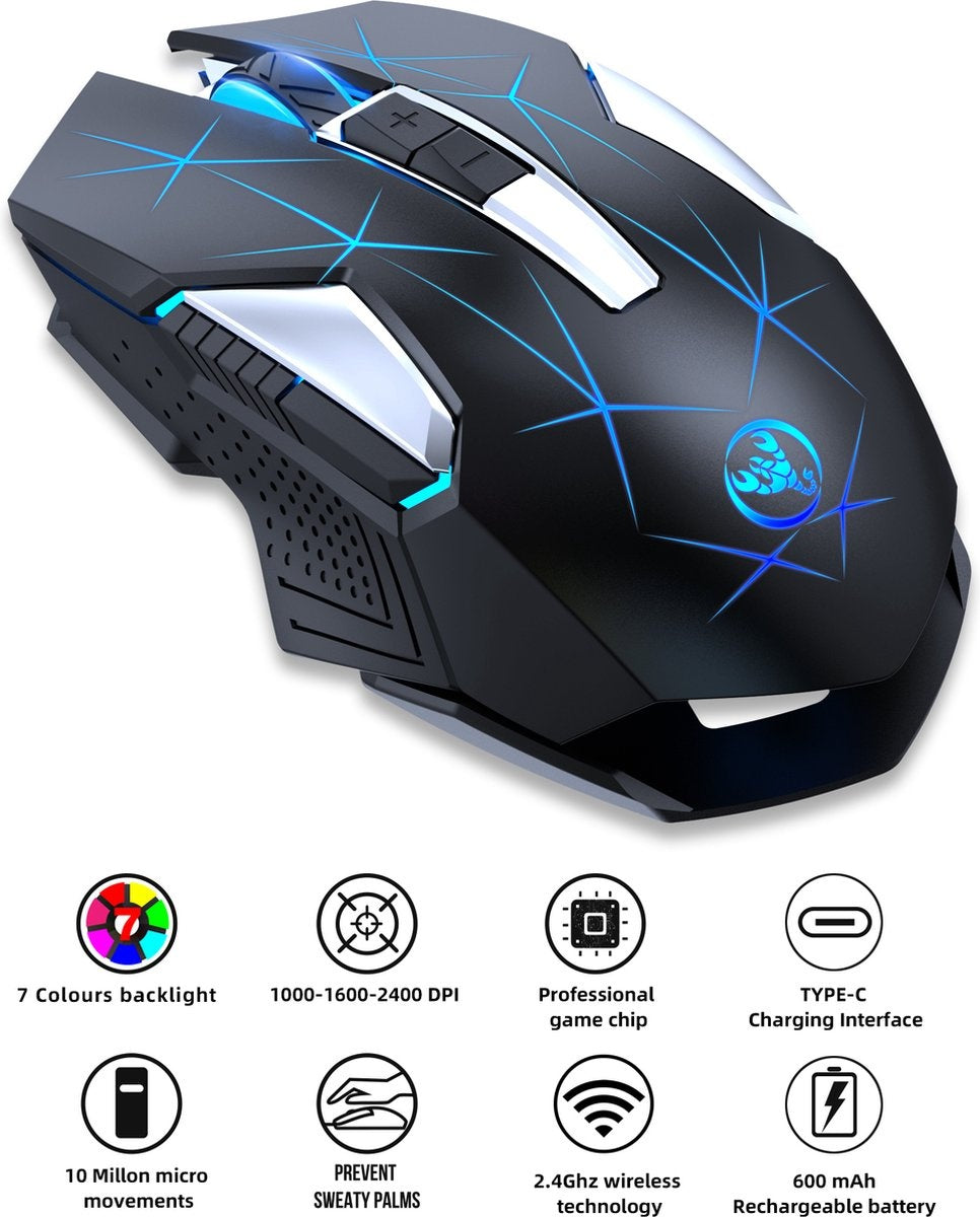 HXSJ T300 2.4G Wireless Gaming Mouse - Computermäuse - Ultraleicht - Kompakt für unterwegs - RGB-Beleuchtung - Schwarz