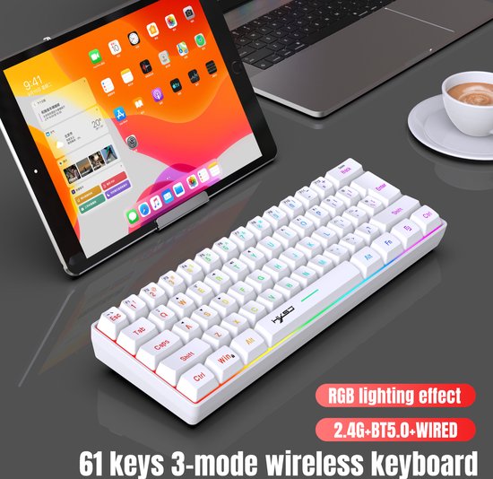 HXSJ L500 – Kabellose Gaming-Tastatur – RGB – Tri-Mode – QWERTY-Tastaturen – Weiß