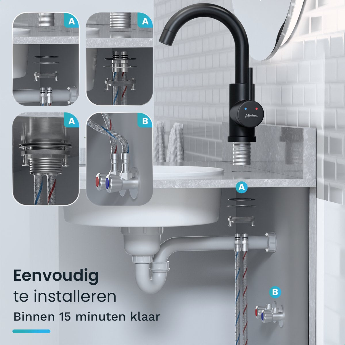 Mirlux Waschtischarmatur Schwarz 24,5 × 17 × 5 cm - Mischbatterie Bad für Kalt- und Warmwasser